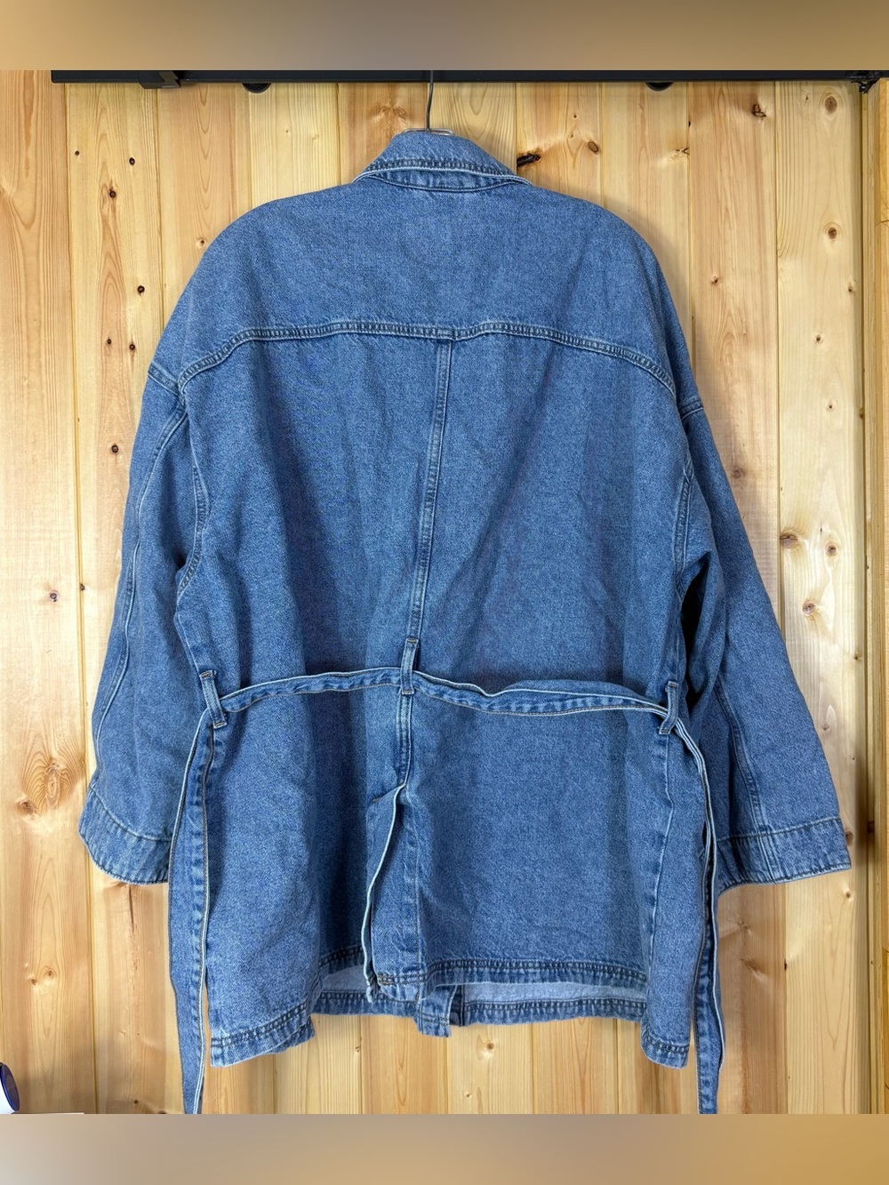 & Denim Women’s Blue Denim Jacket Size XXL Font Tie Barn Chore Jean H&M Pockets - Picture 3 of 10